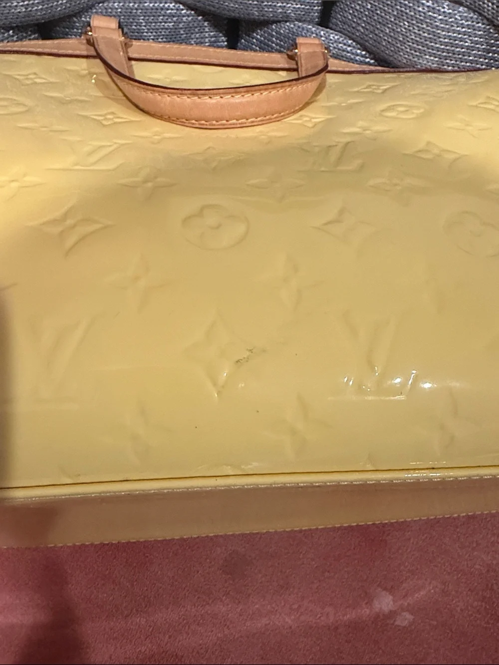 Louis Vuitton Yellow Monogram Vernis Alma-Style Satchel with Tan Trim